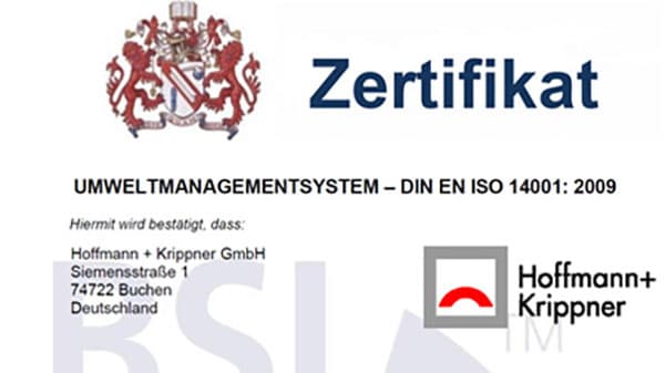 Environmental management system certificate excerpt