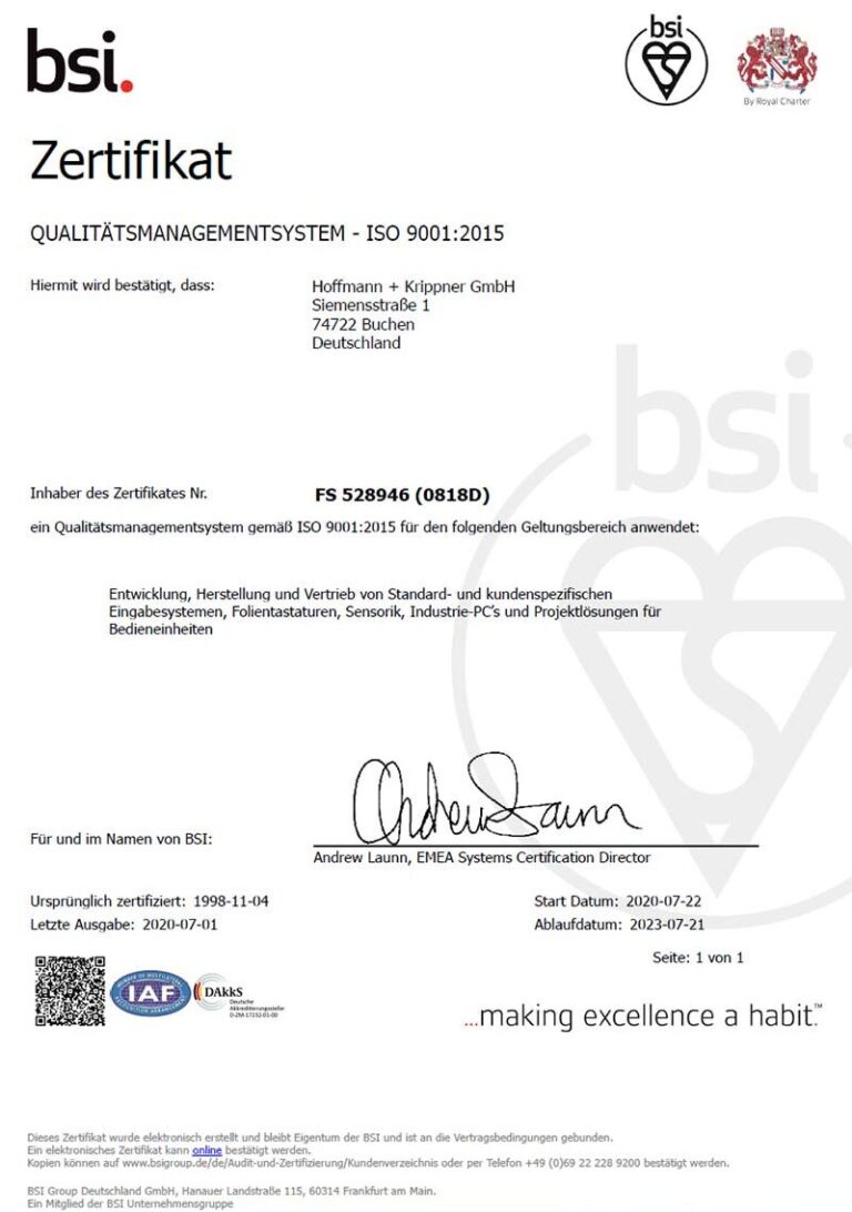 BSI Certificate ISO 9001