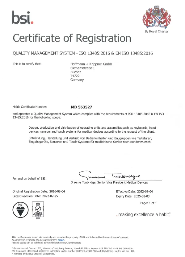 Hoffmann + Krippner - Certificate ISO 13485