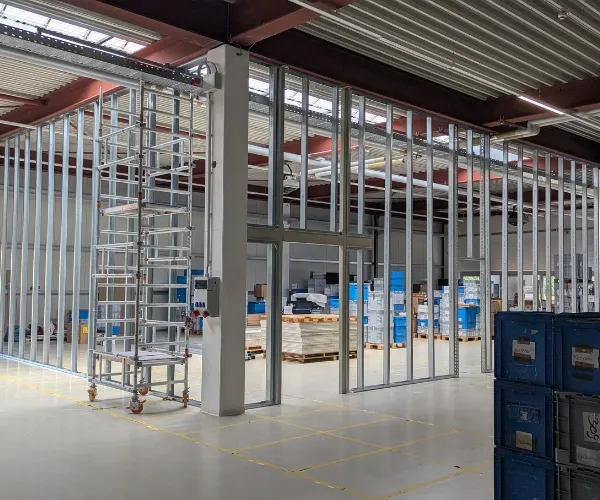 Preparations for drywall installation for a new assembly line at Hoffmann + Krippner