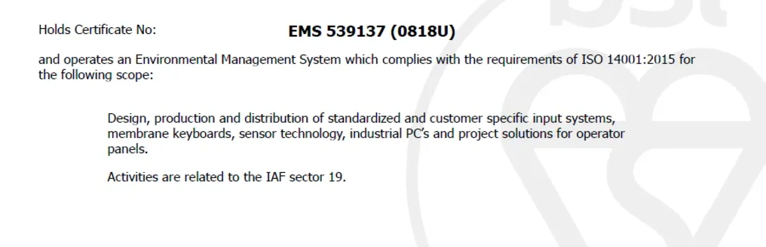 QS Zertifikat ISO 14001